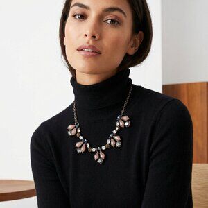 J.Crew Geometric Stone Bib Necklace Dusty Rose Navy Crystal 20" EUC